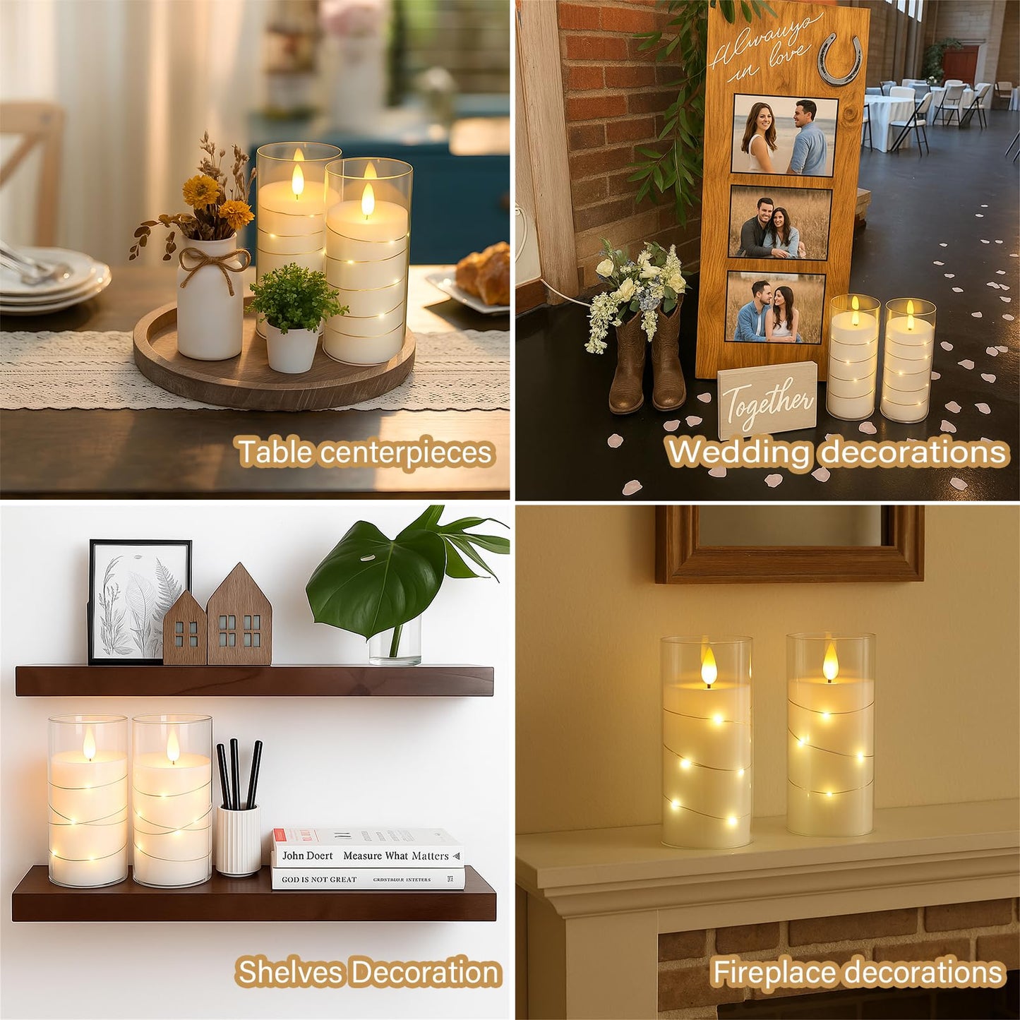 Hinabichan Flickering Flameless Candles with Remote Timer, 6pcs LED Battery Operated Candles with Embedded String Lights White, D3 H6