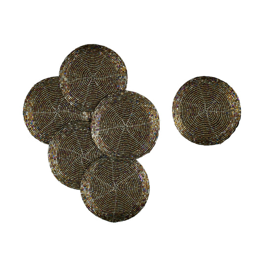 Handmade Beaded Wire Coaster Set of 6-4 Inch Round Coasters, Elegant Beautiful Stylish Decorative Drink Coaster Perfect for Home, Office, Christmas, & Everyday Use - Brown