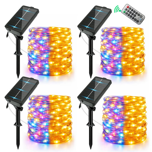 Solar Fairy String Lights 4 Pack Outdoor Remote Total 158FT 480LED Warm Multicolor 11 Mode Solar Powered Waterproof Copper Wire Twinkle String Light for Christmas Garden Tree Wedding Yard Decoration