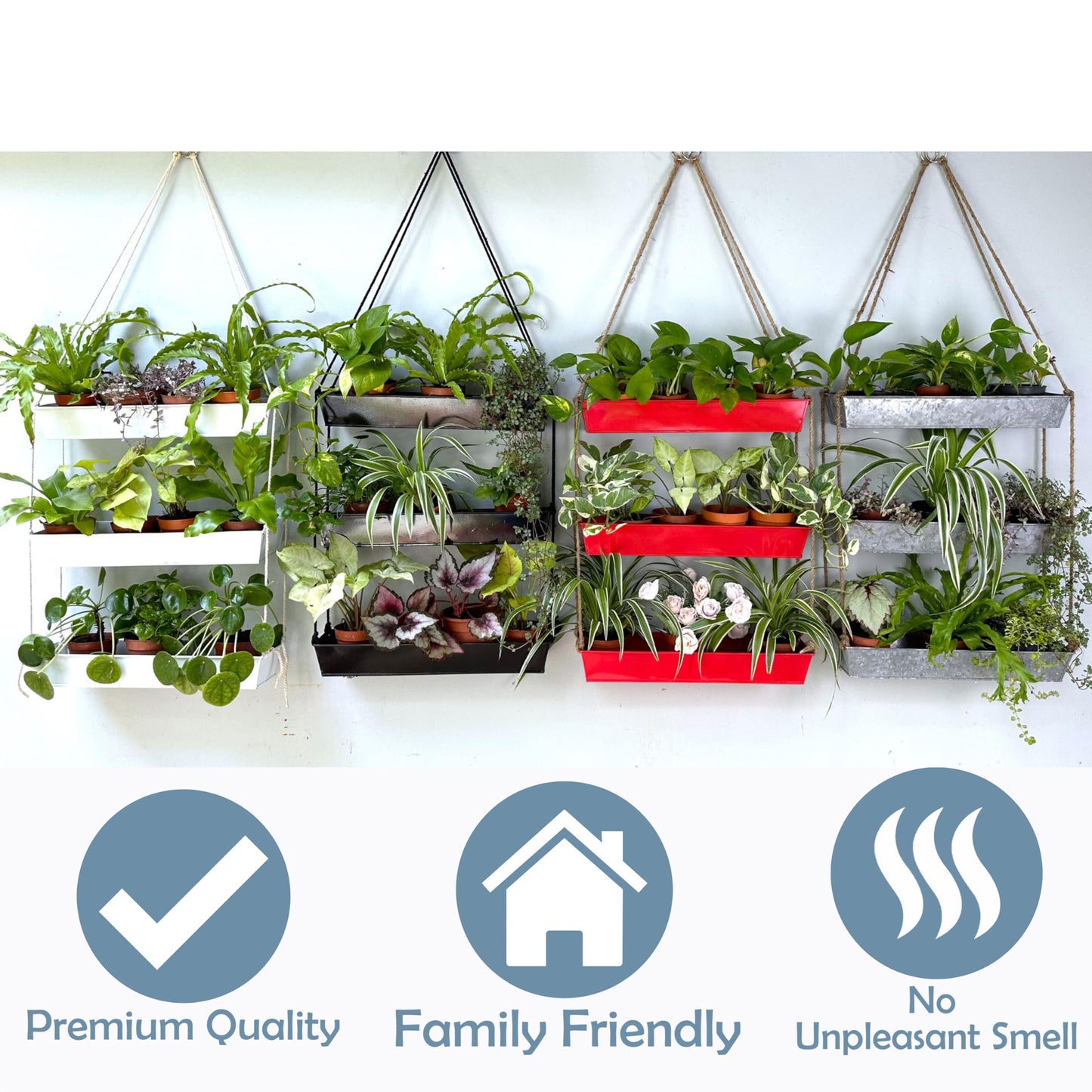 LaLaGreen 16 Inch Wall Mounted Tiered Planter for Indoor Succulent Plants, 3 Tier Modern Black Rectangular Metal Planter