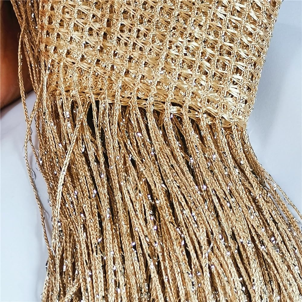 ave split Decorative Door String Curtain Wall Panel Fringe Window Room Divider Blind Divider Tassel Screen Home 100x200centimeter (Champagne18)