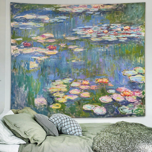 Avinyl Monet Waterlily Wall Tapestry, Green Floral Plant Art Poster for Bedroom Girls Boys, Small Nature Flower Pond Wall Hanging, Watercolor Tapestries for Living Room Dorm Decor 39in X 51in
