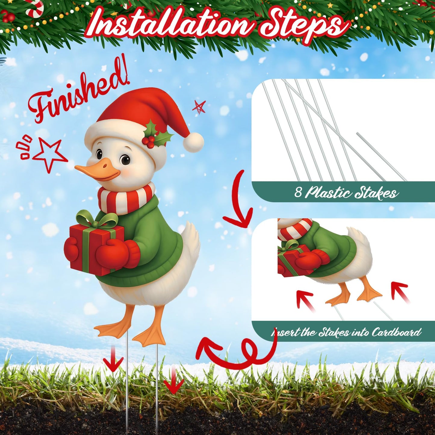 Marsui 3 Pcs Christmas Outdoor Decorations Goose Yard Sign with Stakes Christmas Yard Decorations Cute Goose Stakes Signs for Home Lawn Garden Decor Holiday Party Supplies