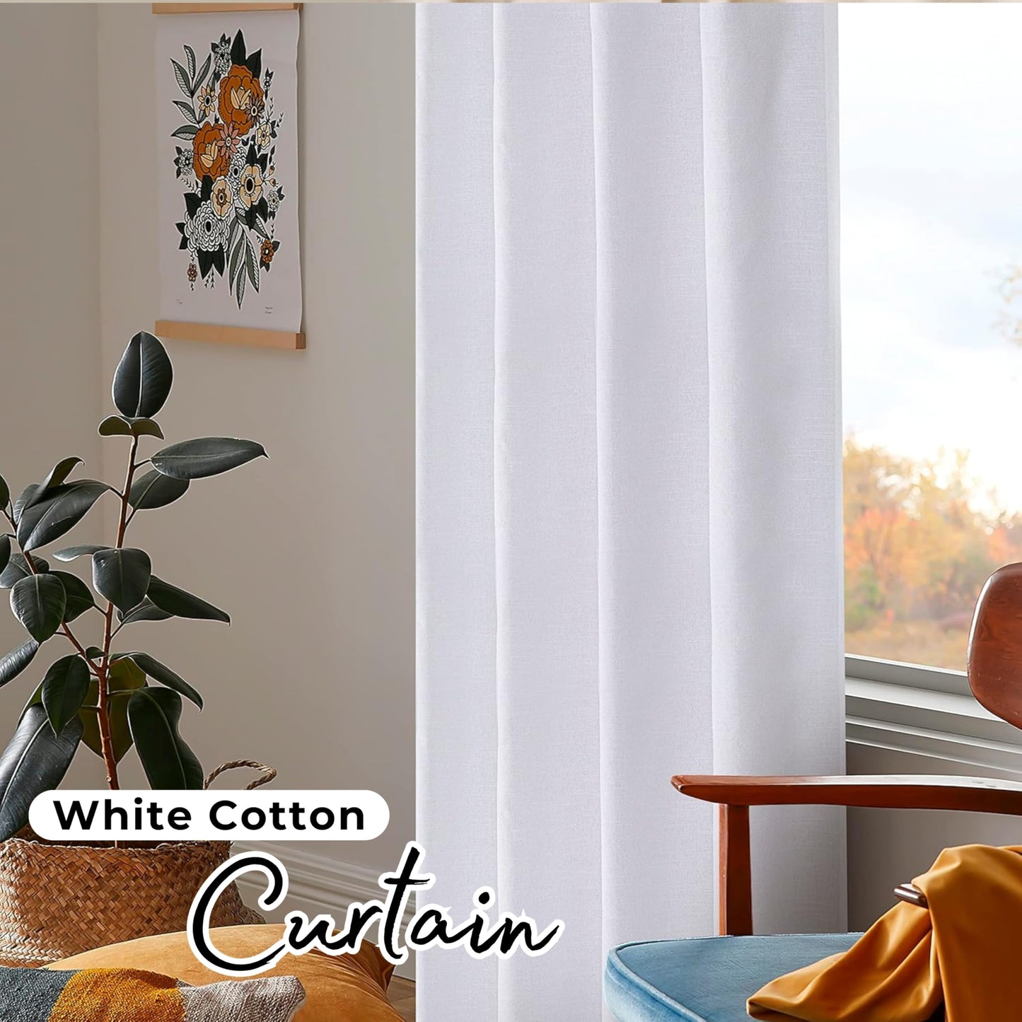 Bedding Craft White Cotton Curtains,63 Inch Tab Top Cotton Curtain Set 2 – 50x 63 Drapes for Living Room, Bedroom, Dining Room – Set of 2, Elegant White Panels