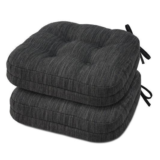 Shinnwa Dining Chair Cushions Set of 2, Dual-Layer Memory Foam Kitchen Chair Cushions, Patented Design Seat Pads with Ties, 16.5 x 16.5 x 3.5in, 2 Pack, Charcoal