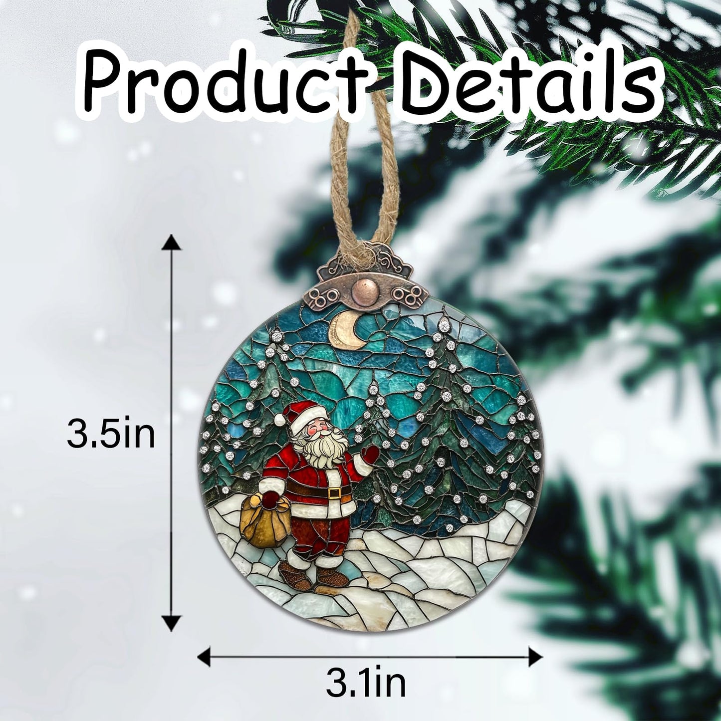 AMDERVEN Stained Glass Christmas Decorations, Santa Claus Giving Gifts Suncatcher for Window Christmas Tree Hanging Ornaments Snow Scene Sun Catcher Xmas Decor Gifts for Women Men Mom Nana Friend