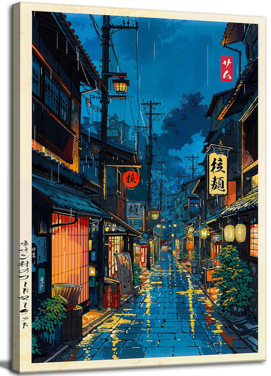 Tokyo Tea House Canvas Wall Art Japanese City Street Coffee Decor painting Pictures Ukiyo-e Illustration Anime Posters Prints for living room Bathroom Bedroom Office Hallway Home Decoration