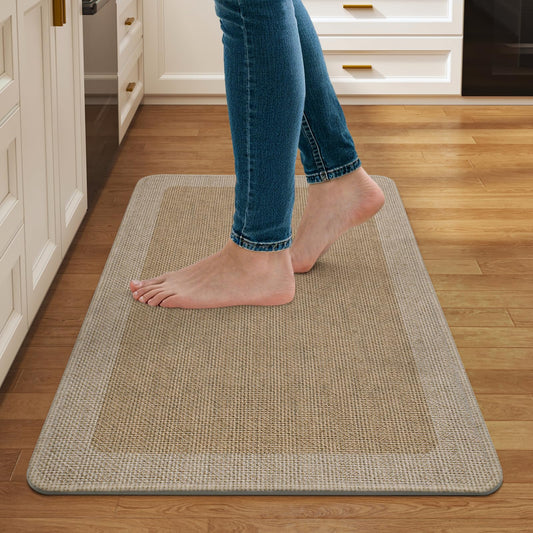 Quqei Kitchen Mat Non Slip, Washable Kitchen Rugs, Absorbent Kitchen Mats for Floor, Rubber Backing Soft Standing Floor Mat Runner Rug for Front of Sink, Easy to Clean and Maintain, Brown 17"x30"