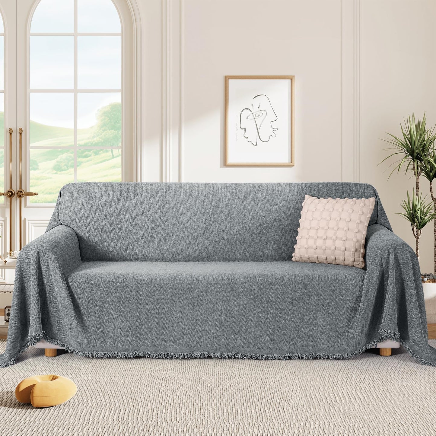 KinCam Couch Covers for 3 Cushion Couch Sofa Cover Washable Sectional Couch Cover for Dogs Tassel Sofa Blanket Cover Pet Friendly Soft and Durable for Most Furniture(71" x 134", Grey)