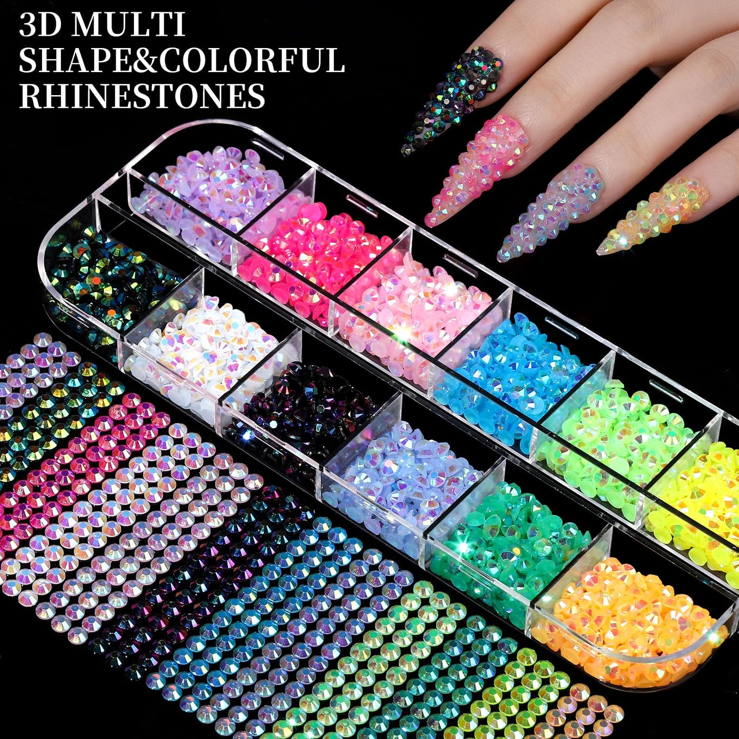 FANDAMEI Nail Charms, Nail Rhinestones Kit with 8 Boxes of Nail Gems, 3D Charms for Nails, Colorful Clear Flatback Rhinestones, Charms Y2K for Nails, Multi Shape Pearls Jewels for Crafts