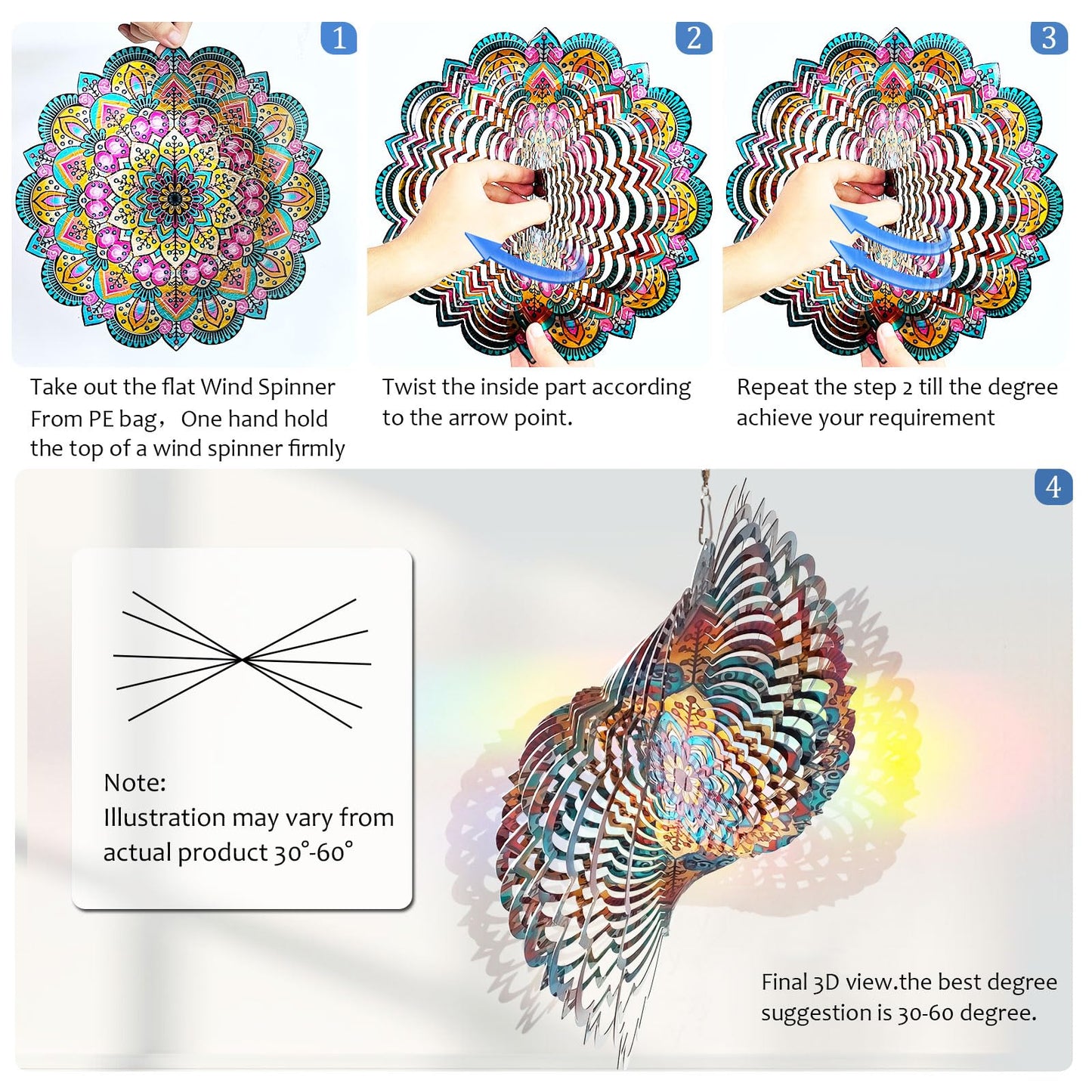 Aoedelyart Wind Spinners Outdoor Mandala Lucky Star,Laser Cut Metal Kinetic Art Wind Spinner Gift for Christmas,12In Stainless Steel Hanging Yard&Garden 3D Wind Sculpture Decorations Indoor Spinners