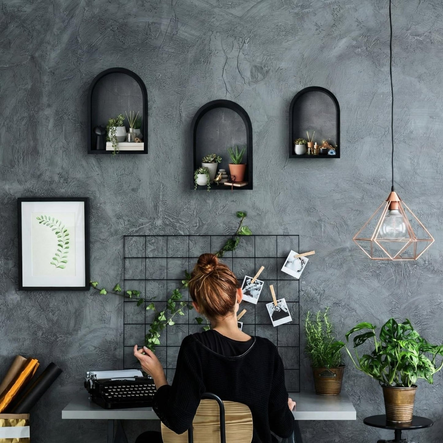 Threehoney 3 Set Wall Shelf 9.8 x 7.1 Inch Wooden Hanging Shelf Deep Display Storage Shelves Floating Shelves for Home Office Room Mini Figures Potted Plants Wall Decor(Arched,Black)