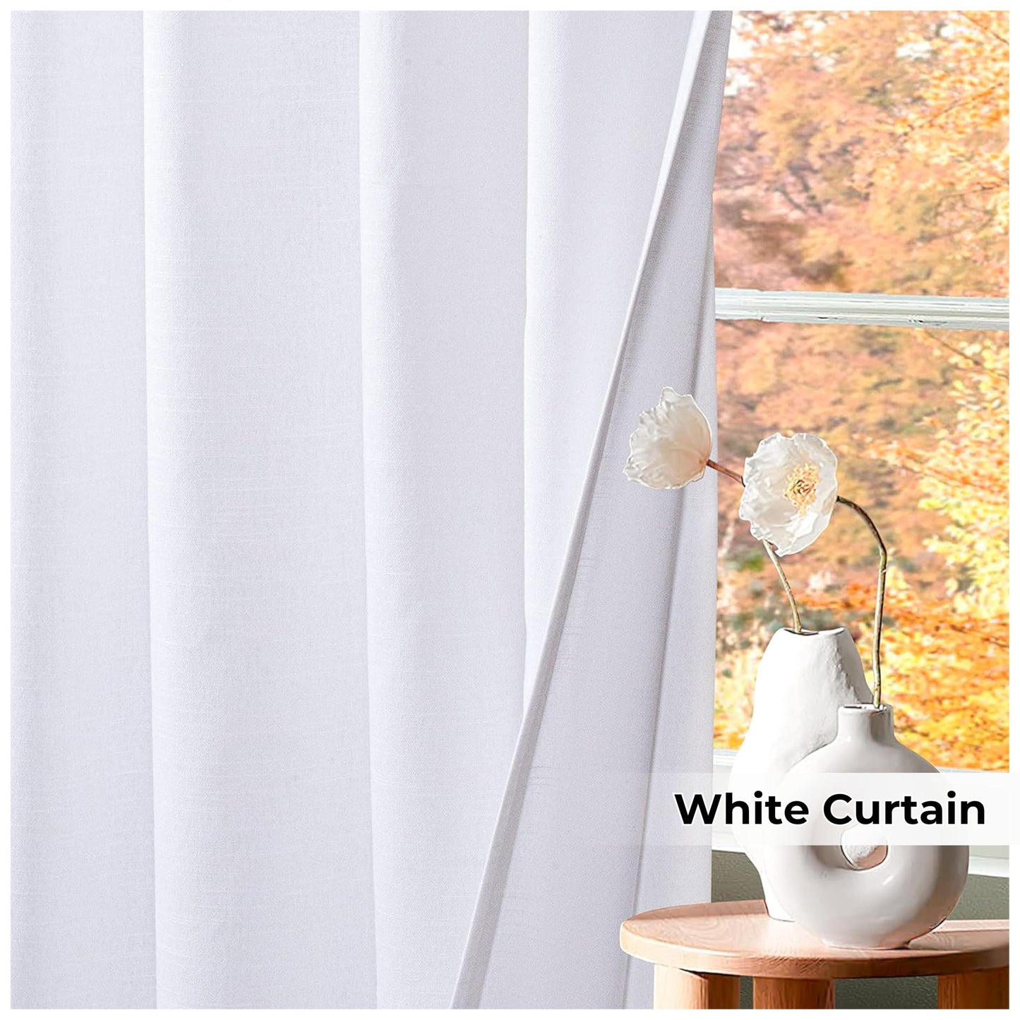 HOMIDATE White Cotton Curtains Set of 2-50x63 Inch Long Cotton Drapes, Textured Window Curtains for Bedroom, Living Room, Kitchen - Soft & Lightweight White Curtain Panels