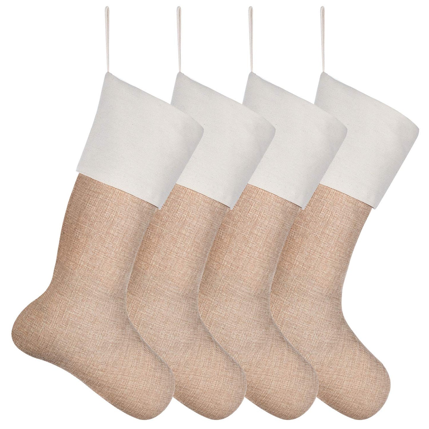 Sunshane Burlap Christmas Stockings Xmas Fireplace Hanging Stockings Decoration Stockings for Christmas Decoration DIY Craft (Flaxen, 4)