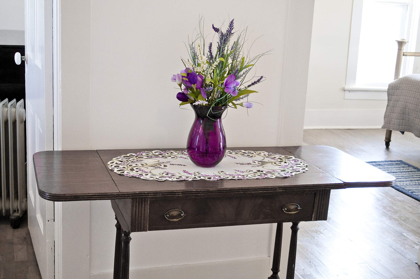 Embroidered Purple Embroidered Lavender Lilac Table Runner 14 X 28 Inch