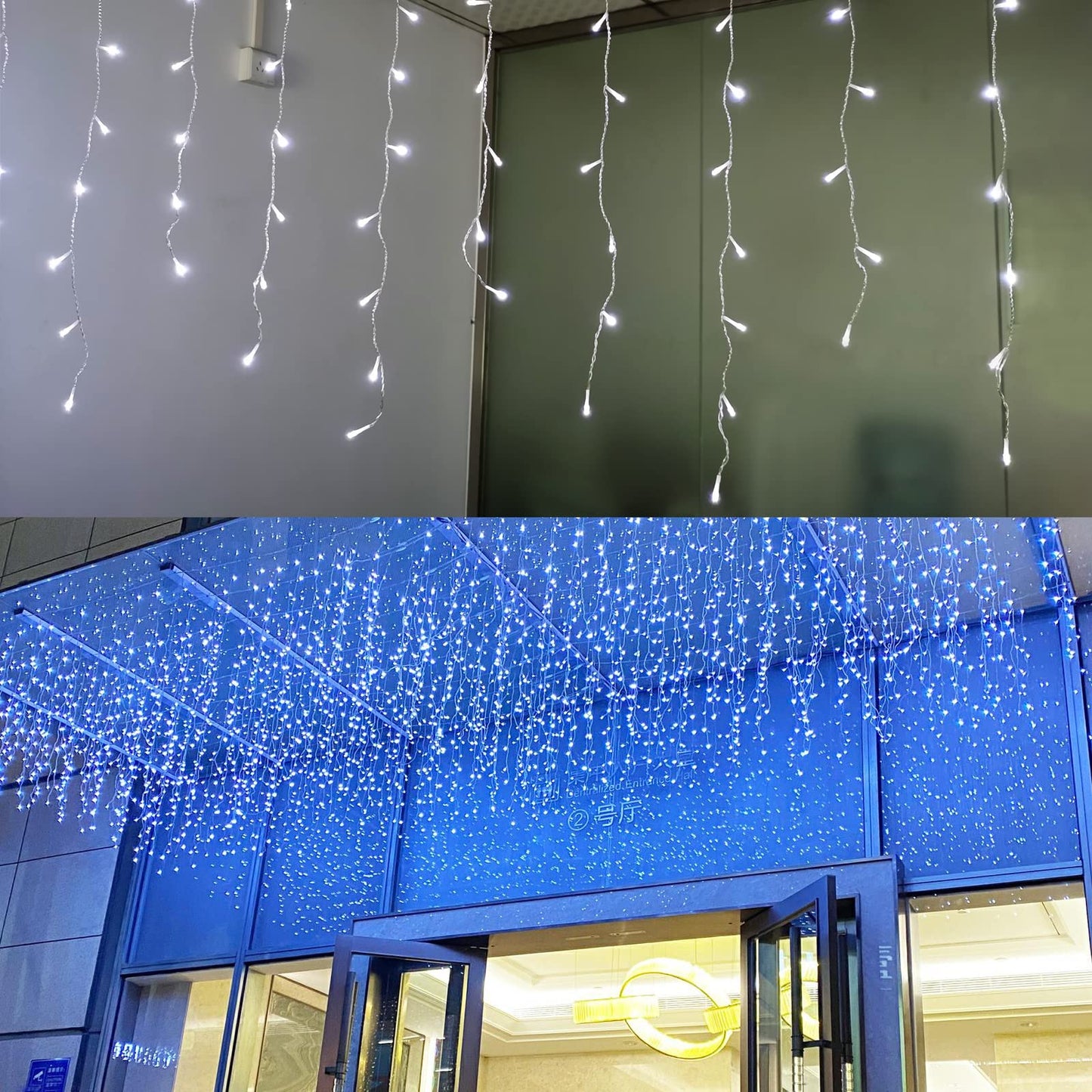 GTSYDING LED Icicle Lights, 13FT 96 LEDs 8 Modes Window Curtain Extendable Fairy Christmas Ceiling Dangling Hanging Twinkle Memory Lights for Party Home Decorations Outdoor Indoor (Cool White, 4M)
