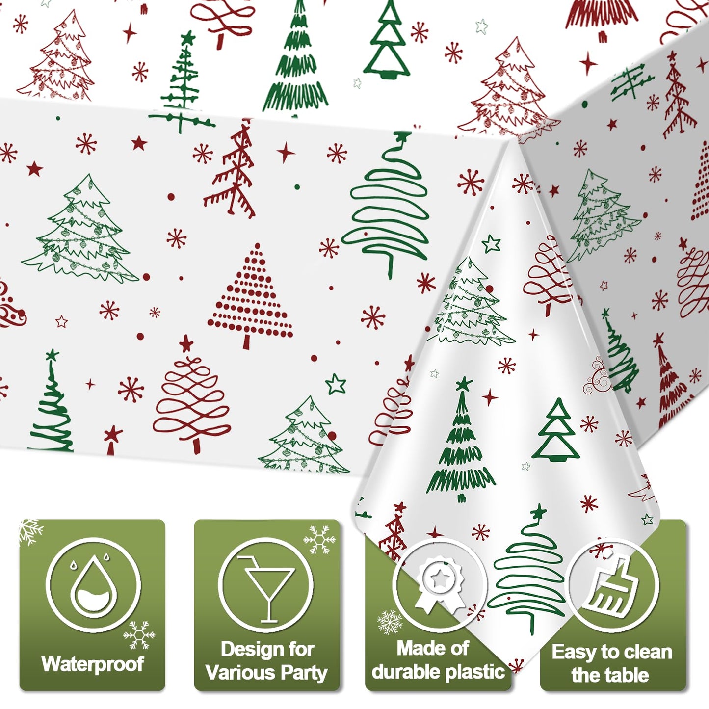 Brix4U 3Pack Christmas Tablecloth, Plastic Christmas Tablecloth Disposable for Rectangle Table Snowflake Xmas Tree Table Cloth for Winter Holiday New Year Party Decoration 54 x 108 Inch