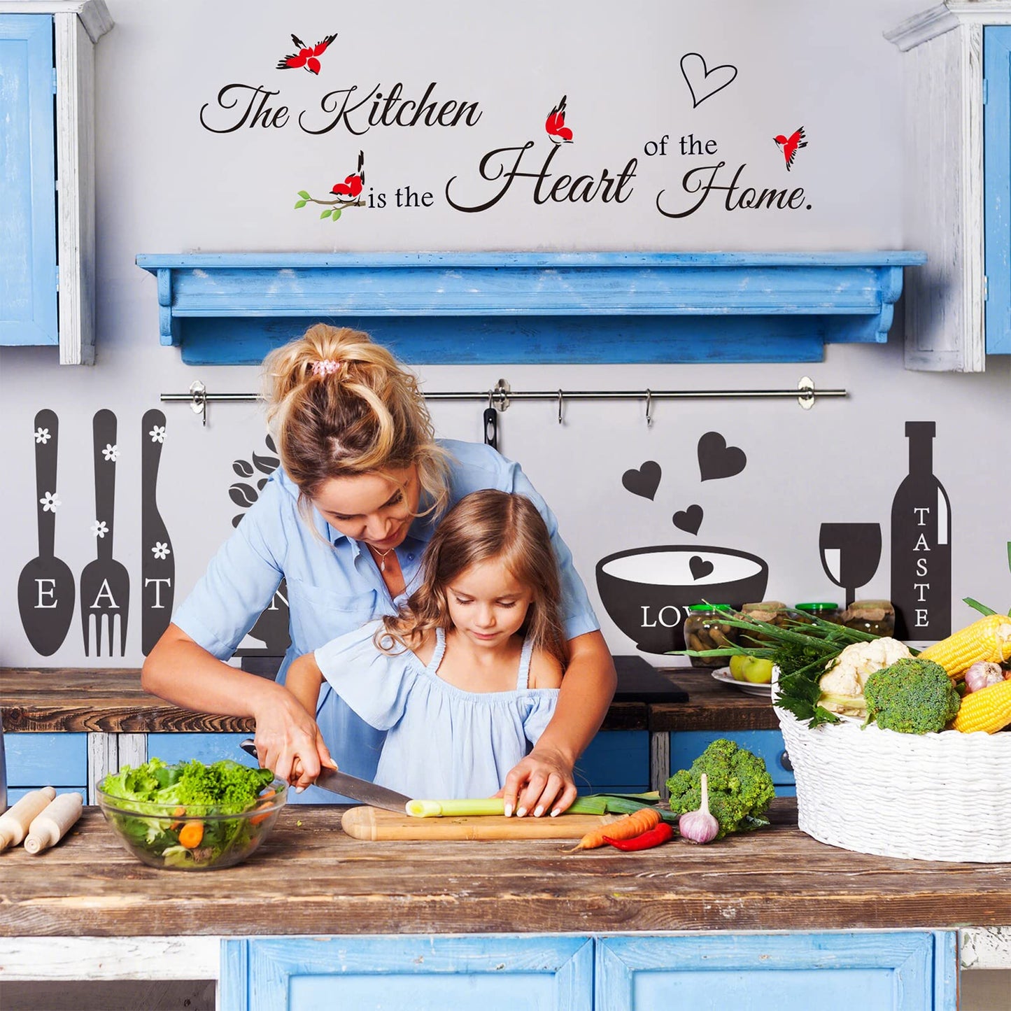 Rotumaty Kitchen Wall Stickers Decals Decor Kitchen The Heart of The Home Wall Decor Quotes Sign Utensil Art Decorations for Home Dining Room Coffee Shop