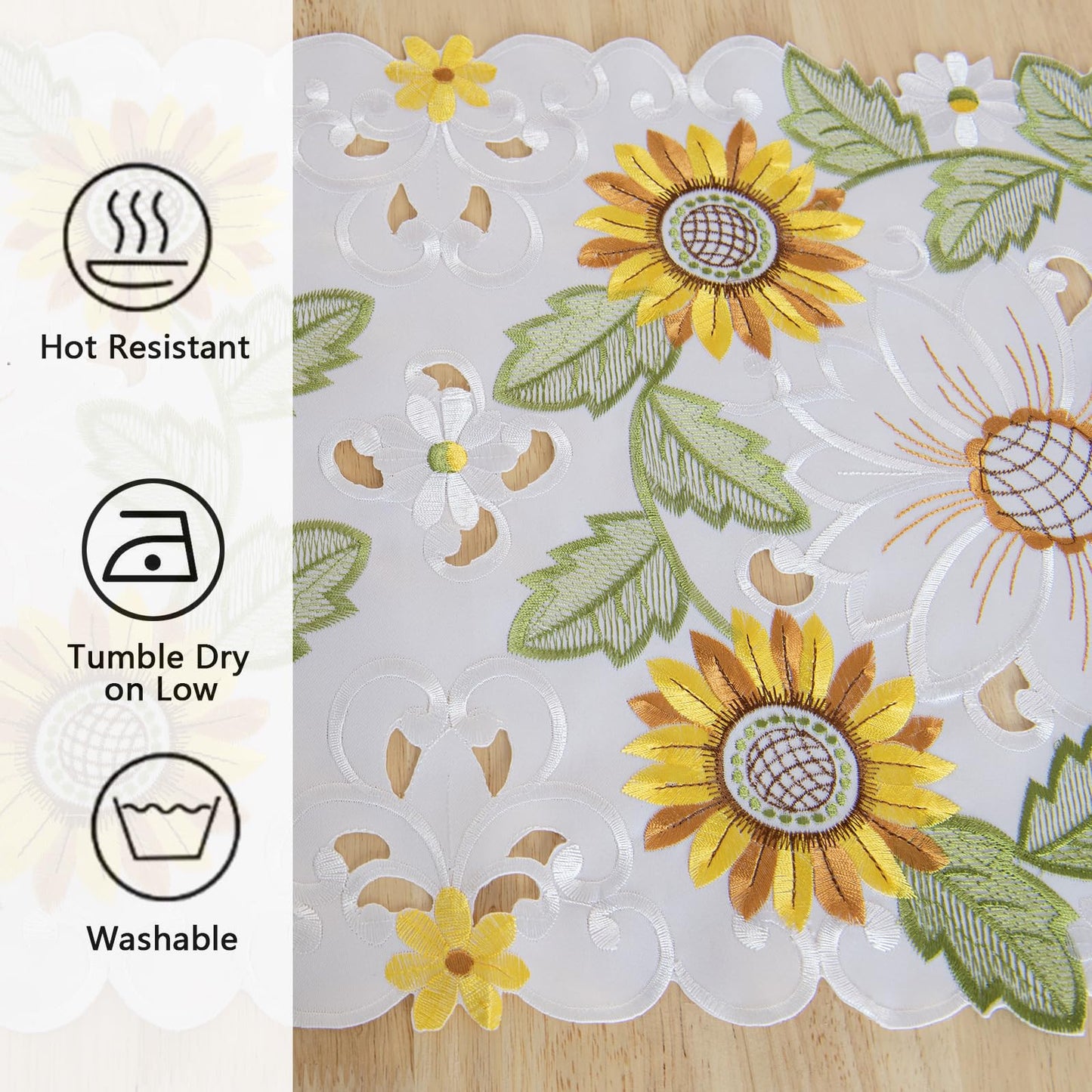 Joyfol Day Embroidered Spring/Summer Table Runner, Flowers Table Runners for Holiday Home Kitchen Dining Tabletop Decoration (14 X 69 inch, Sunflower )