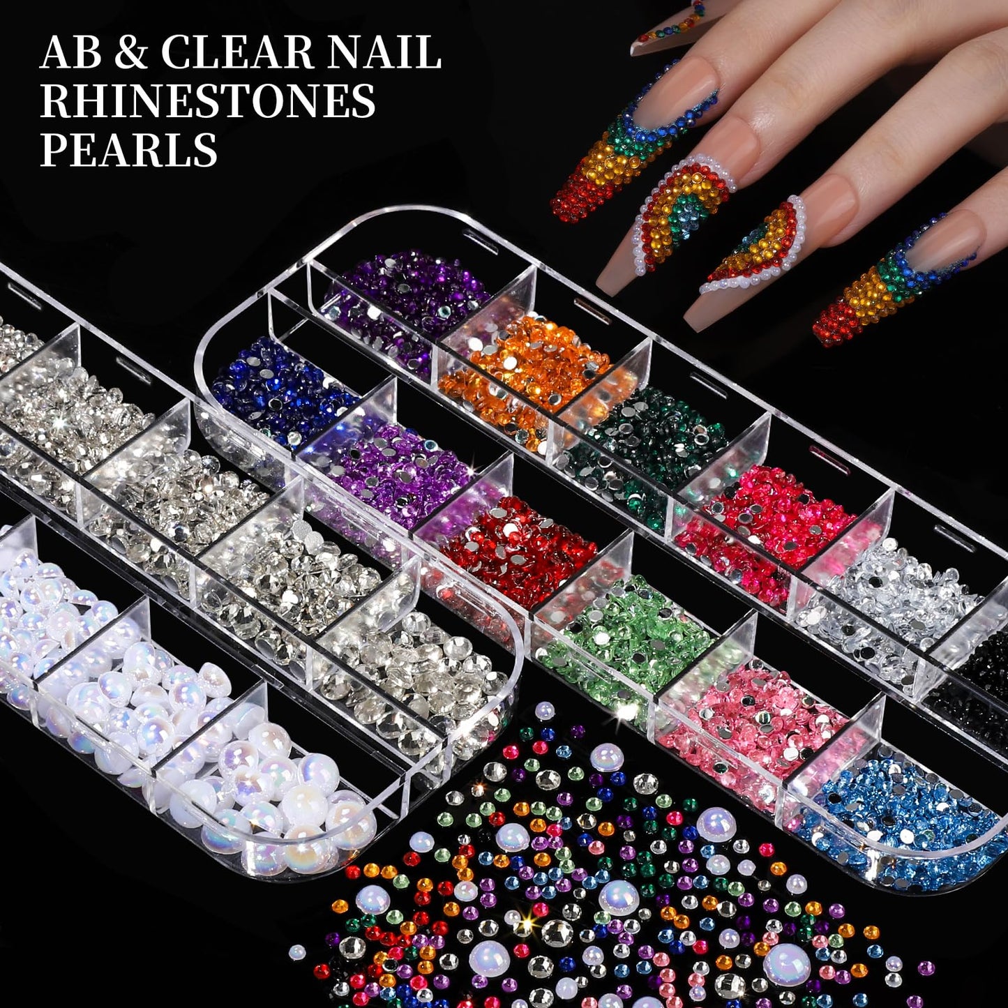 FANDAMEI Nail Charms, Nail Rhinestones Kit with 8 Boxes of Nail Gems, 3D Charms for Nails, Colorful Clear Flatback Rhinestones, Charms Y2K for Nails, Multi Shape Pearls Jewels for Crafts