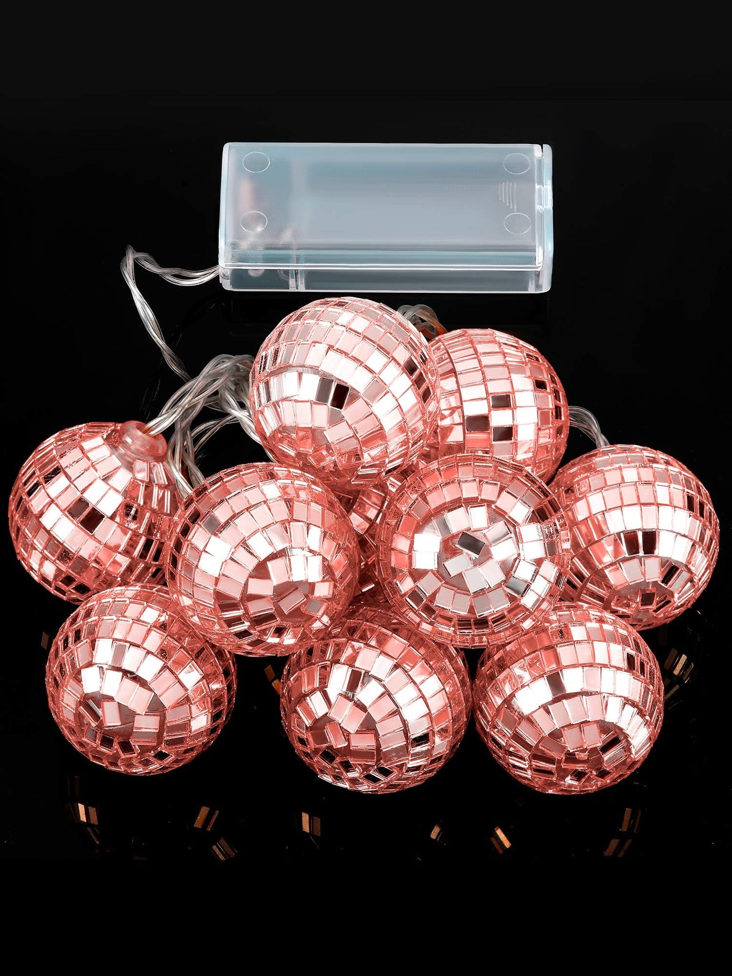 BBTO LED Disco Ball String Light Battery Powered Mirror Balls Ornaments for Outside Backyard Porch 70s 80s Disco Party Supplies(1.57 Inch,Rose Gold)
