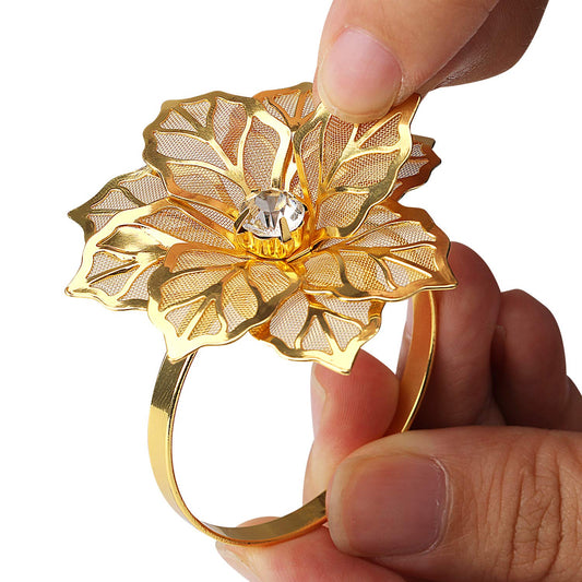 KPOSIYA Set of 20 Napkin Rings, Metal Gold Hollow Out Flower Napkin Ring Holder for Wedding Party Holiday Banquet Christmas Dinner Delicate Serviette Buckles Decor Favor (20, Flower-Gold)