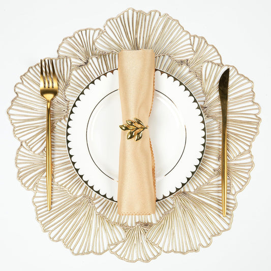 Evevda Round Placemats Set of 6, Gold Leaf Placemats 15 Inch Washable Holiday Decoration Table Mats for Indoor Outdoor Activities Farmhouses Hotels