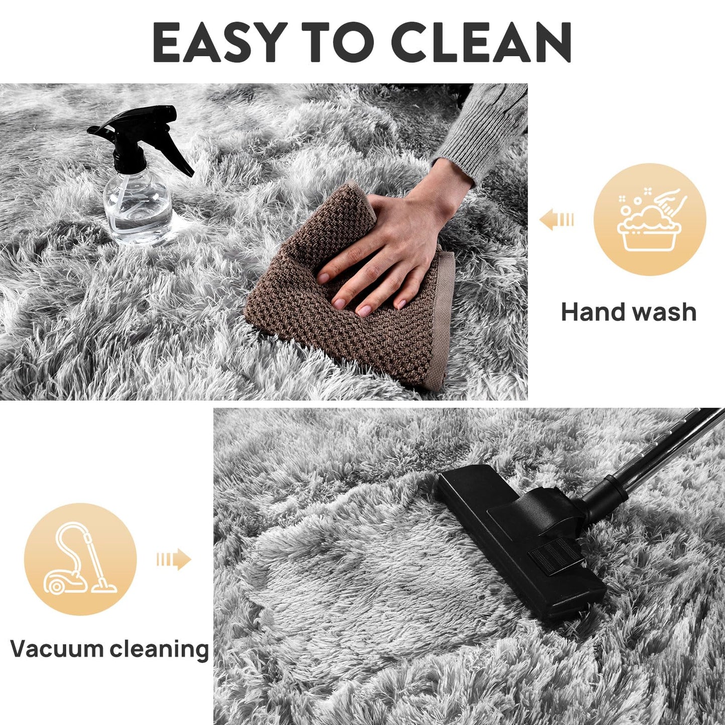 Shaggy Soft Fluffy Rug Non-Slip Indoor Floor Carpet for Living Room Anti-Skid Indoor Plush Carpet for Living Room, Height Pile 1.4" Plush Rug Tie-Dyed Light Grey 2x3 Feet