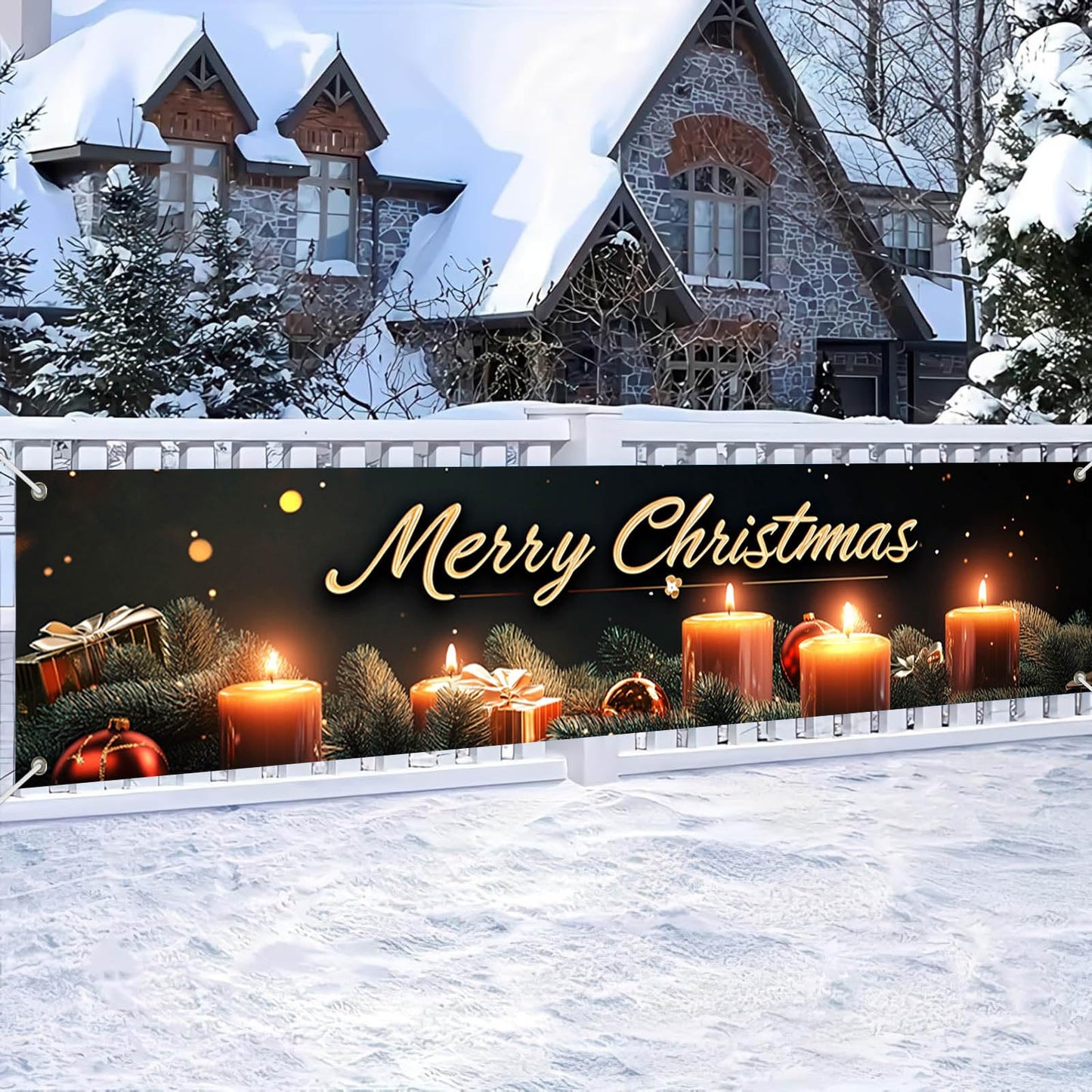 BlissYard Merry Christmas Banner 78x17 Inches light Garland Backdrop Christmas Wall Hanging Holiday Fence Decoration Party Yard Sign Indoor Outdoor Display
