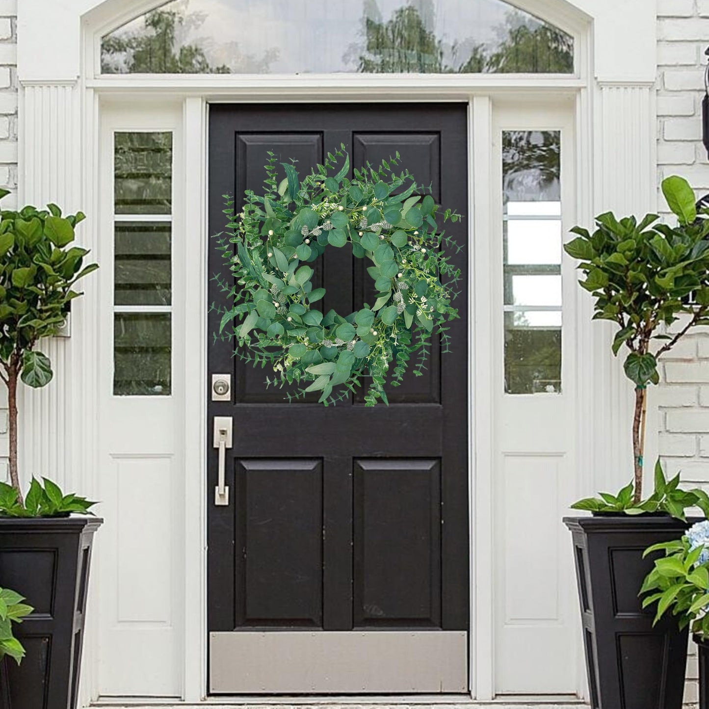 MAINGKAUNG Spring Wreath 22 Inch Spring Summer Wreaths with Eucalyptus Leaves and Berries Seasons Green Eucalyptus Wreath for Farmhouse Porch Front Door Wall Decor and Year Round Use