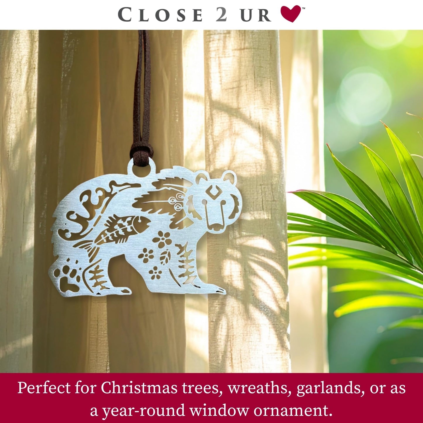 Spirit Bear Collectible Stainless Steel Ornament Keepsake | Holiday Decoration, Window Ornament, Hanging Decoration | Symbol of Courage & Protection | Handcrafted Gift | Made in USA