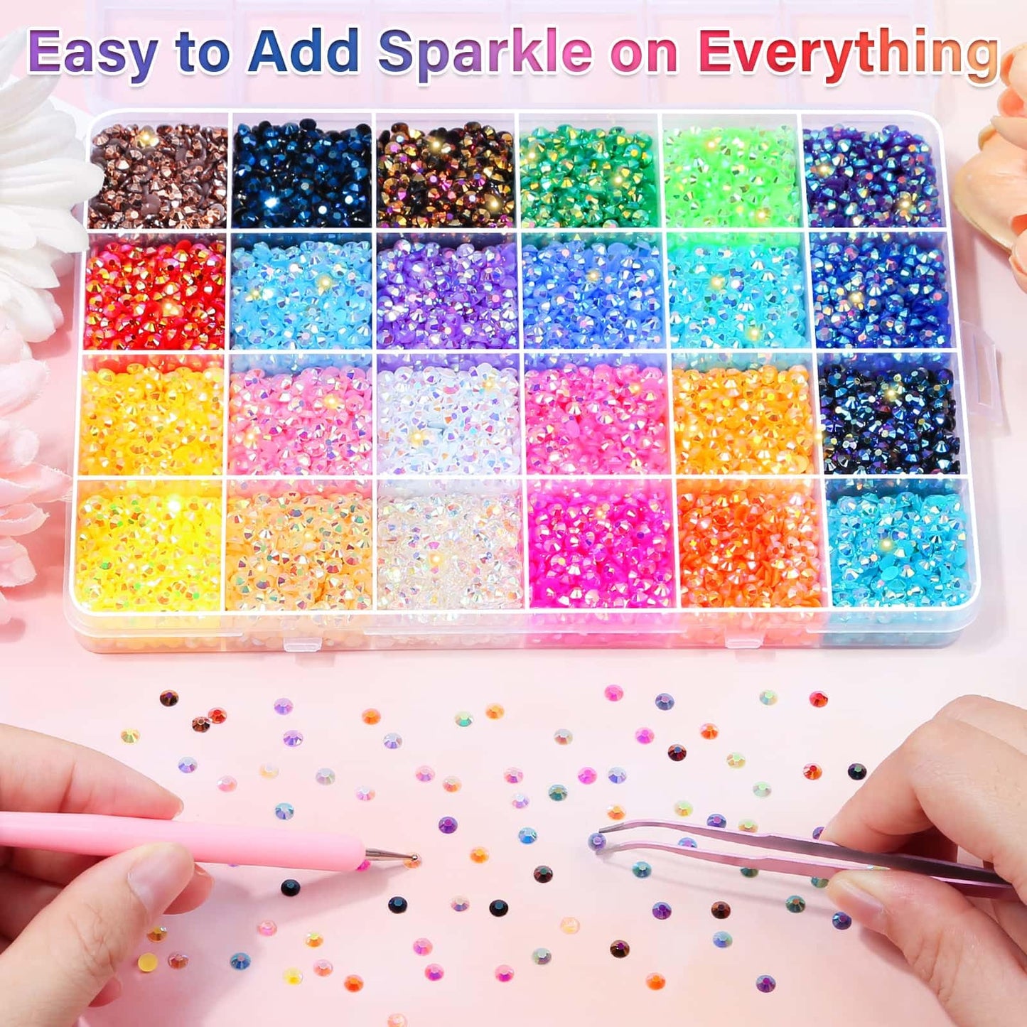 Audab Multicolor 4mm AB Rhinestone Kit with 16000pcs, 4pcs B7000 Jewelry Glue, Tools for Bedazzling Crafting, Graduation Cap, Jewelry, Shoes & Nails