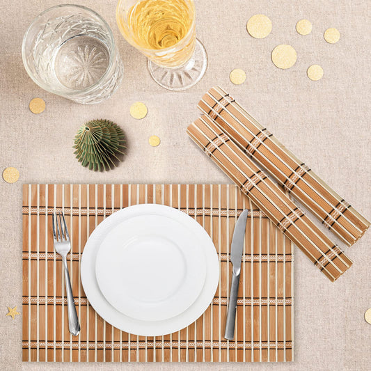 Coloch 8 Pack Natural Bamboo Placemats, Rustic Anti-Slip and Heat-Resistant Table Mat for Kitchen, Dinning Room, Table Protection
