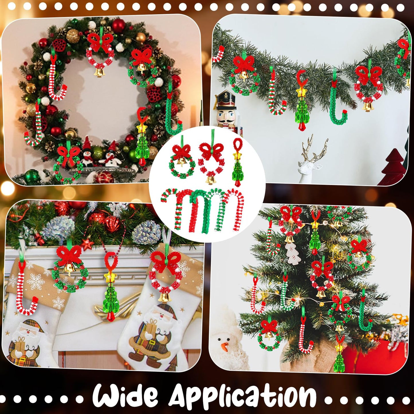 AWHETIE Christmas Crafts for Adults Kids,55 Sets Christmas Beaded Ornament Kit,Including 20 Pcs Wreath with Bell/5 Pcs Tree/30 Pcs Candy Cane,Holiday Tree Decorations Party Supplies