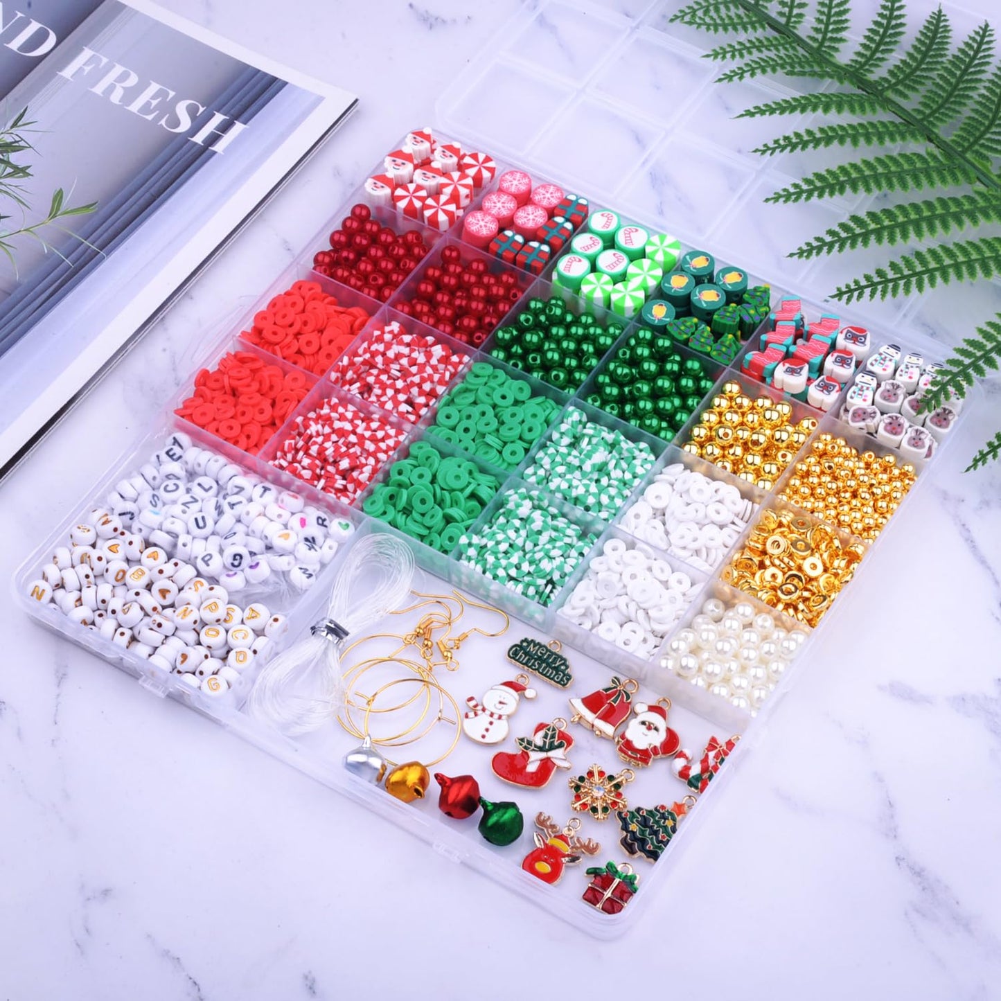 BBita 3680pcs Christmas Polymer Clay Beads Charms for Bracelets Making Kit Christmas Tree Snowman Santa Claus Snowflakes Bells Socks elk Friendship DIY Arts Crafts Gifts for Kids Girls