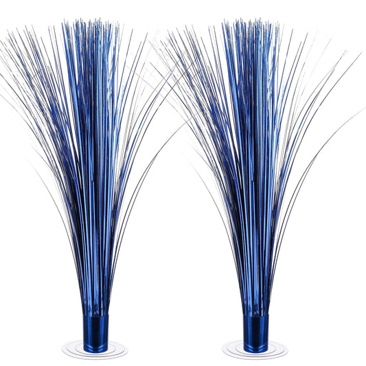 CraftyDream 2 Pcs Metallic Spray Centerpieces Graduation Centerpieces for Tables Decorations with Clear Base Shimmering Foil Sprays for Birthday Easter and Celebration Events(Blue)