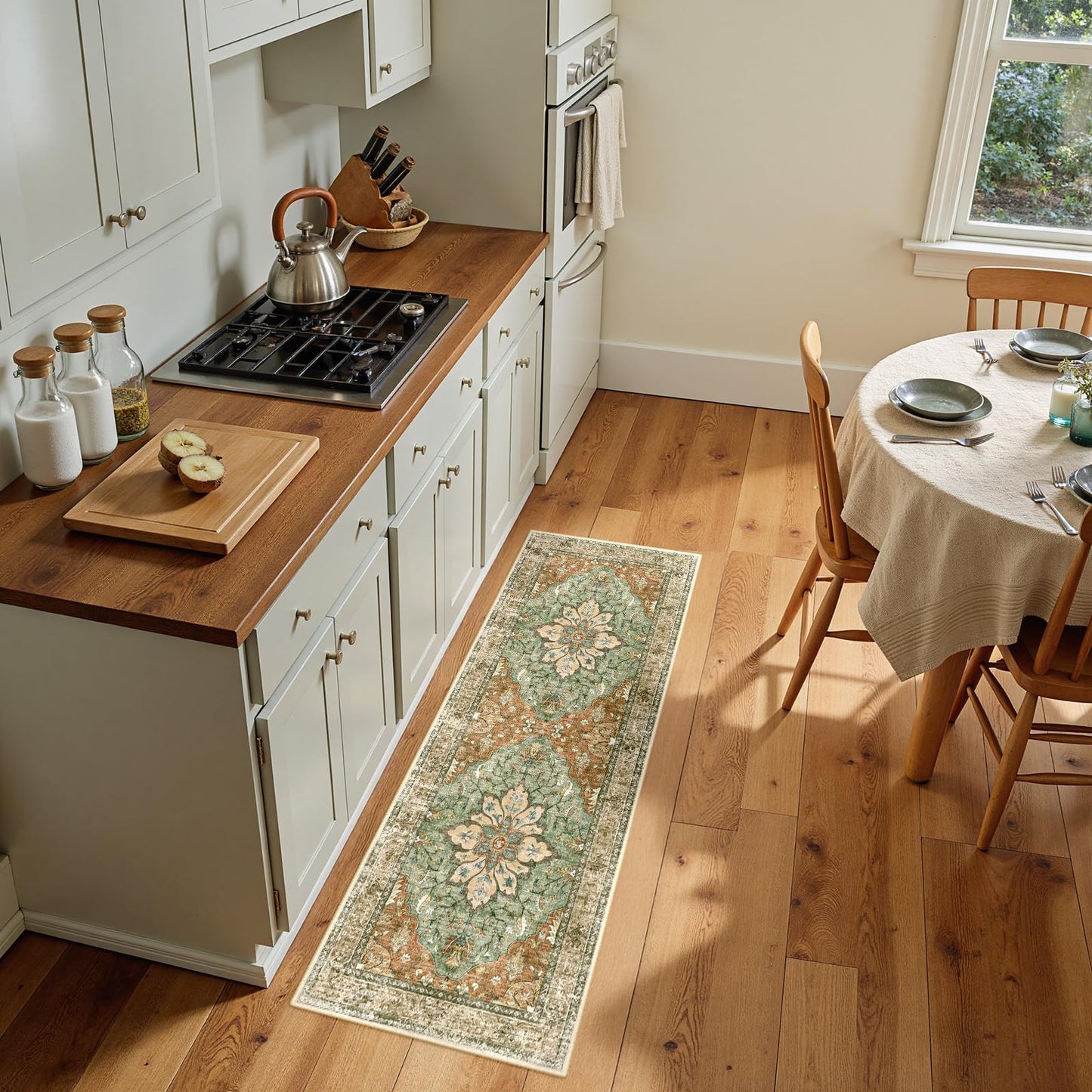 RELEANY Area Rugs 2'x6' Runner Rug Non Slip Washable for Kitchen Hallway Bedroom Beside Laundry Room Bathroom Rug, Floor Carpet, Brick Red Rust Neutral Brown Burnt Orange Green