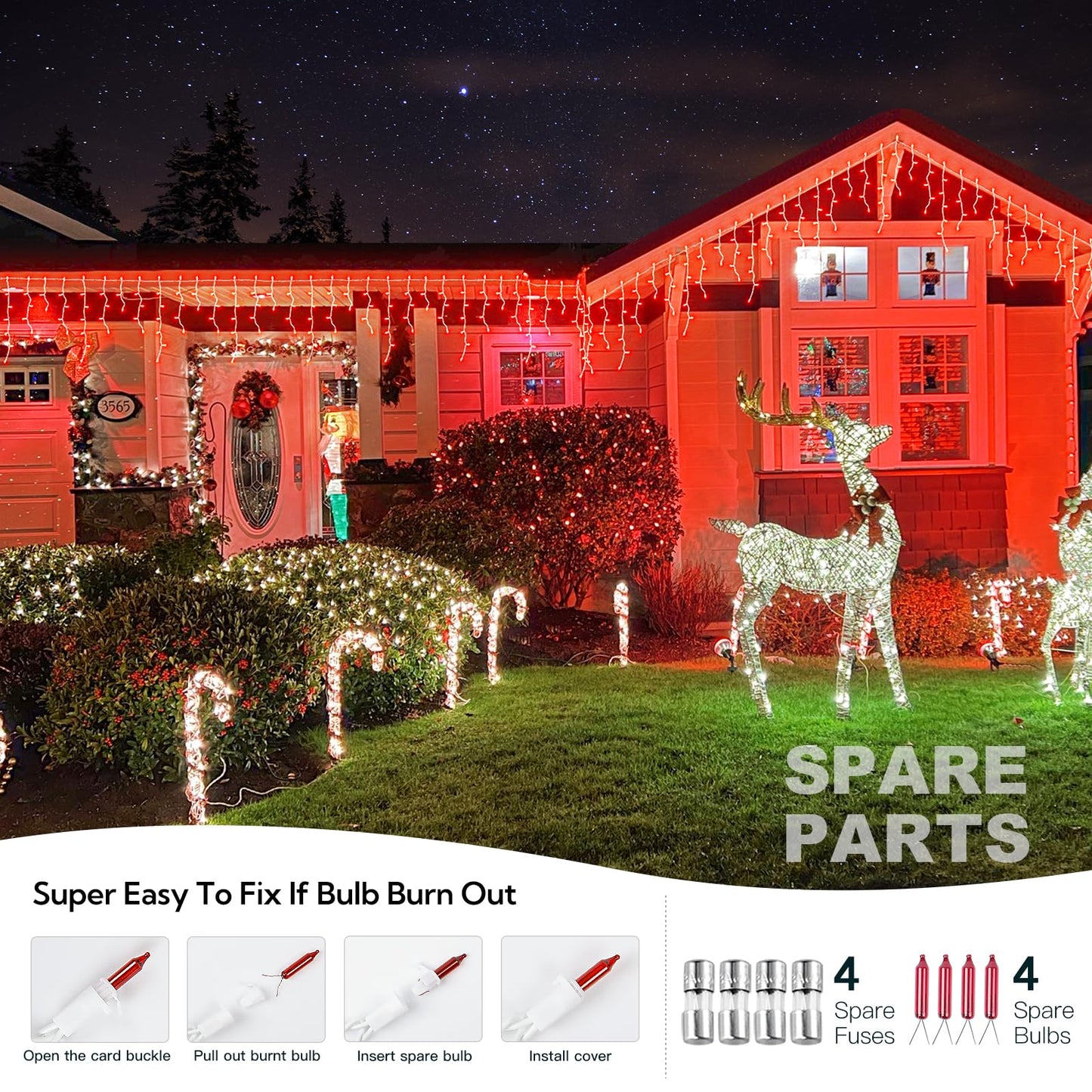 BEEWIN 23FT 200Count Red Icicle Lights,White Wire Icicle Mini Lights Plug in with 40 Drops,Hanging Curtain Fairy String Light Connectable for Christmas Valentine's Day Halloween Party Decorations