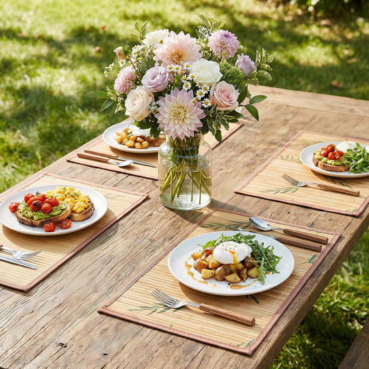 Eorbow 8 Pack Bamboo Placemats, 18 x 12 Inch Anti-Slip Table Mats, Heat Resistant Place Mats, Japanese Style Washable Placemats for Dining Room, Kitchen, Restaurant