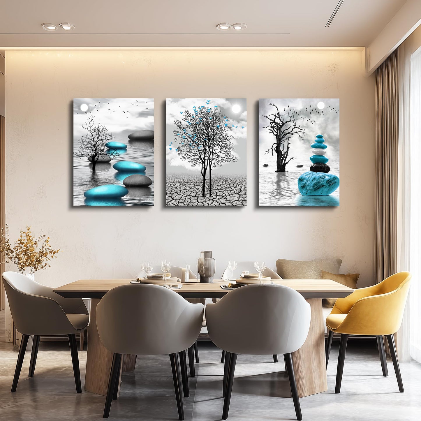 DZRWUBHS Abstract Wall Art for Living Room，3 Piece Modern Canvas Artworks Stones in The Water Zen Wall Decor Minimalist Meditation Picture Painting Prints for Bedroom Bathroom Hallway Home Office