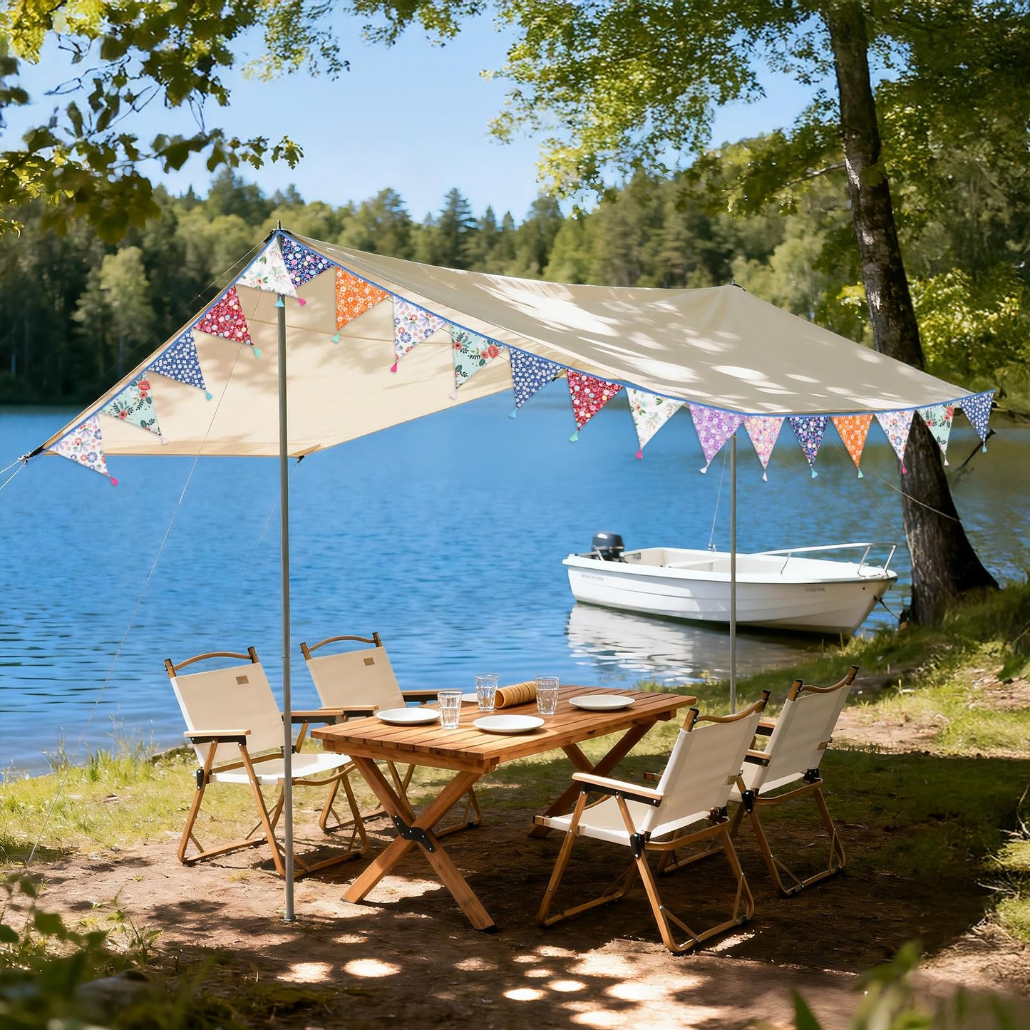 G2PLUS 10.8Ft Cotton Triangle Bunting Banner – 12pcs Multicolor Floral Fabric Pennant Flag with Tassels, Double Side Triangle Banner Garland for Weddings, Birthdays, Garden & Baby Showers