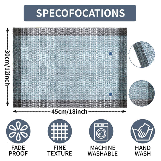 Niviy Blue Grey Ethnic Boho Placemats Set of 4, 12x18 Inch Linen Burlap Washable Durable Art Table Mats for Holiday Party Kitchen Dining Room Decoration