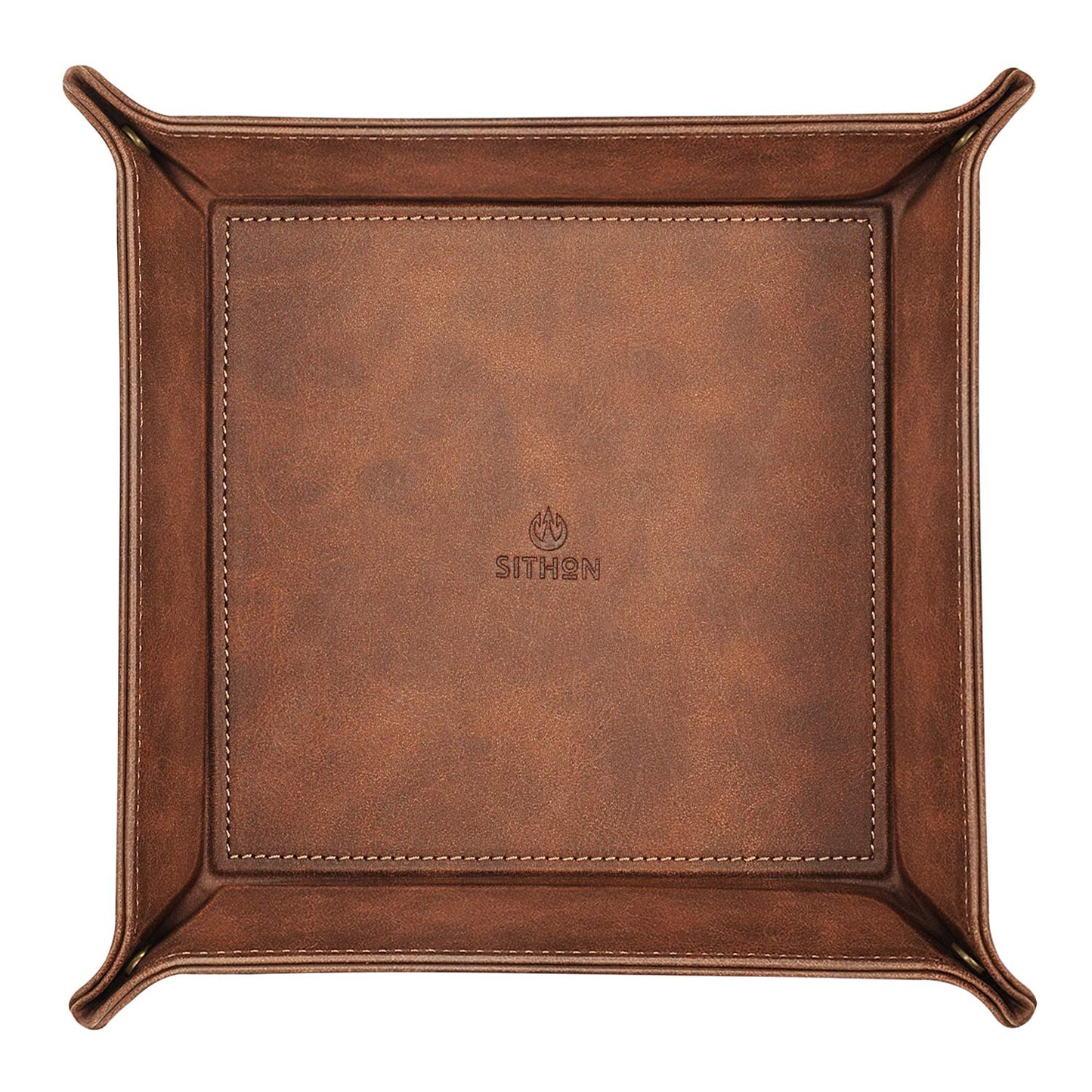 SITHON Valet Tray Desktop Storage Organizer – Premium PU Leather Catchall Bedside Vanity Tray Nightstand Caddy Holder for Keys, Phone, Wallet, Coin, Valentine's Day Gift, Brown
