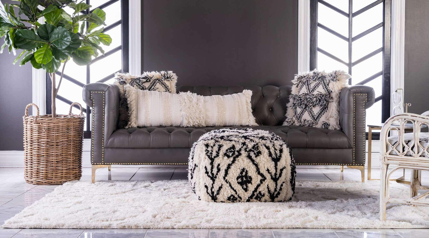 Unique Loom Floral Shag Collection Area Rug-Carved, 8 ft x 10 ft, Ivory