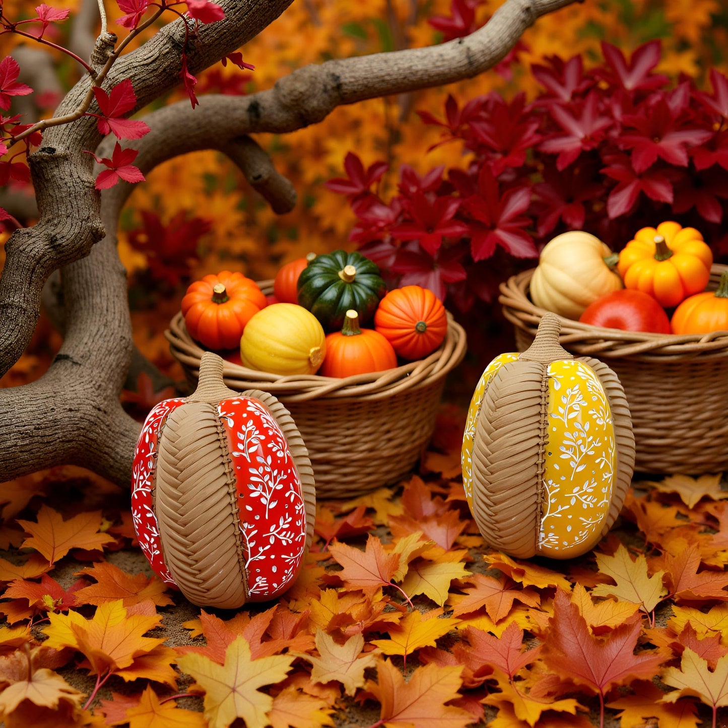 Modern Woven Pumpkin Decorative Sculpture , 2 pieces cute Pumpkin Decorations,Autumn Harvest Fall Home Decor,garden decorations,Farmhouse dining table,desktop,fireplace,Harvest Festival Decoration