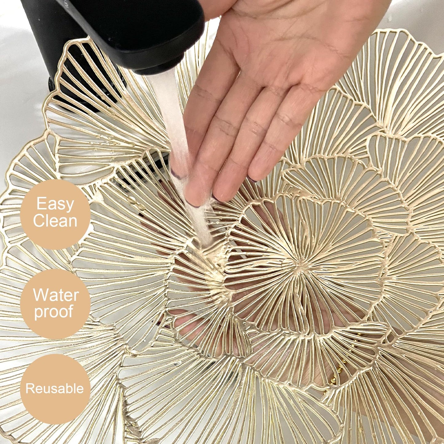 Evevda Round Placemats Set of 6, Gold Leaf Placemats 15 Inch Washable Holiday Decoration Table Mats for Indoor Outdoor Activities Farmhouses Hotels
