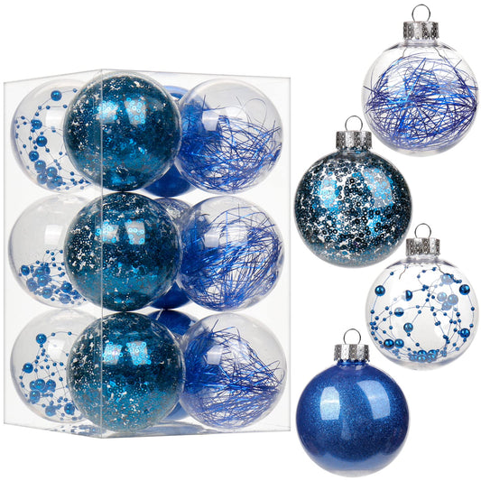 Briful 80mm/3.15" Shatterproof Clear Plastic Christmas Ball Ornaments Decorative Transparent Xmas Balls Baubles Set with Stuffed Delicate Decor Hanging Christmas Tree Ornaments(12 Counts, Blue)