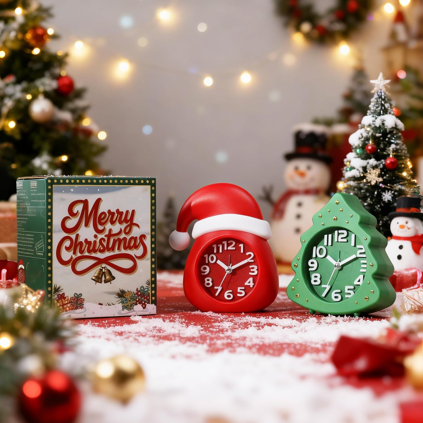 AYRELY® Christmas Alarm Clock Gift Set – 2 Silent Analog Clocks (Santa Hat & Christmas Tree), Ready-to-Gift Holiday Edition for Kids & Family, with Festive Gift Box