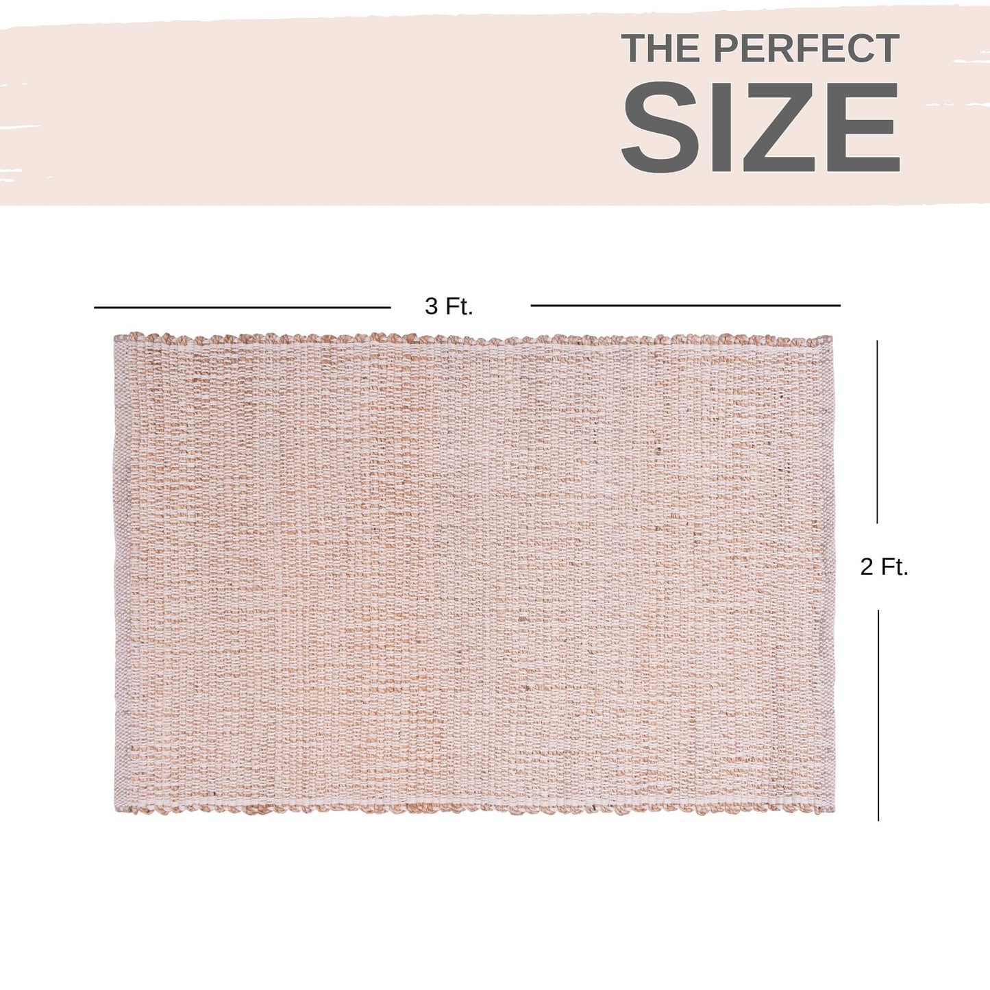 Neutral Jute Boho Rug 2x3 ft Braided Rug 2X3 - Earthy Farmhouse Cotton & Jute Carpet - Braided Rug for Kitchen - Reversible Woven Rug