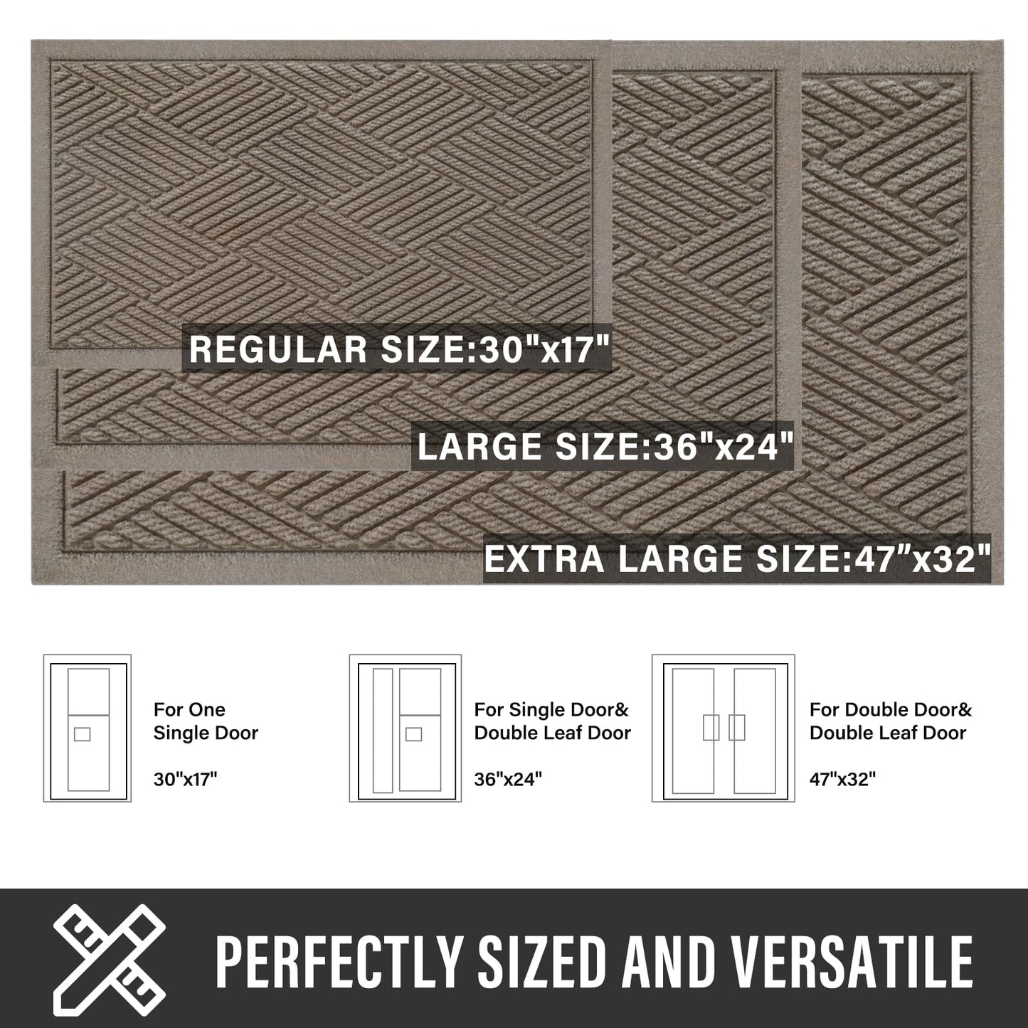 HIYARD Sturdy Front Door Mat, Absorbent Muddy Dirt Resist Welcome Door Mats Outdoor Indoor, Stain and Fade Resistant, Non-Slip Rubber Backing Low Profile Doormat for Entryway, 30×17, Beige